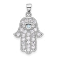 Sterling Silver Hamsa Hand Pendant with Cubic Zirconia and Evil Eye Symbol