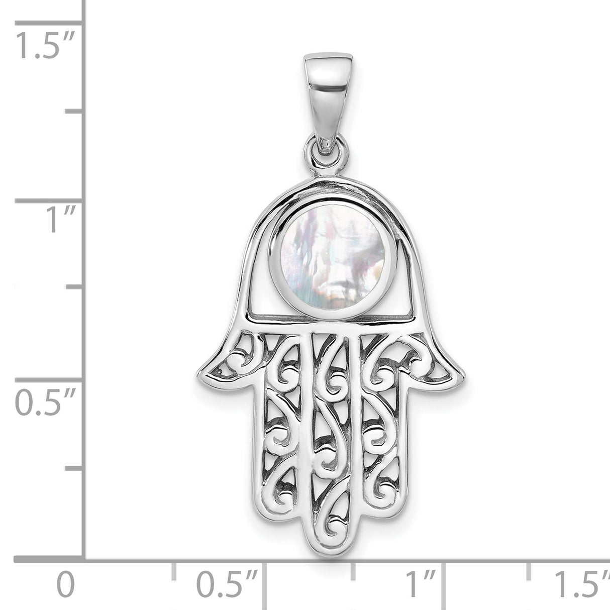 Sterling Silver Hamsa Hand Pendant with Mother of Pearl Inlay, Filigree Design, Evil Eye Amulet