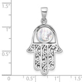 Sterling Silver Hamsa Hand Pendant with Mother of Pearl Inlay, Filigree Design, Evil Eye Amulet