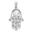 Sterling Silver Hamsa Hand Pendant with Mother of Pearl Inlay, Filigree Design, Evil Eye Amulet