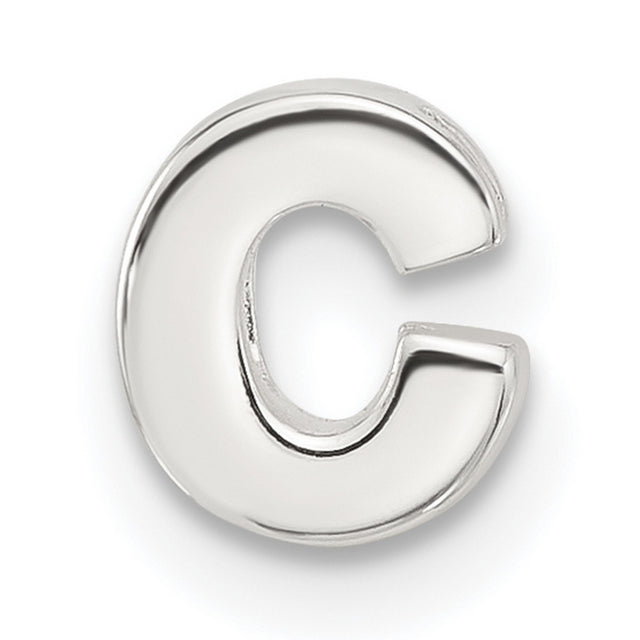 Sterling Silver Letter C Pendant Charm, Polished Block Initial Alphabet Jewelry