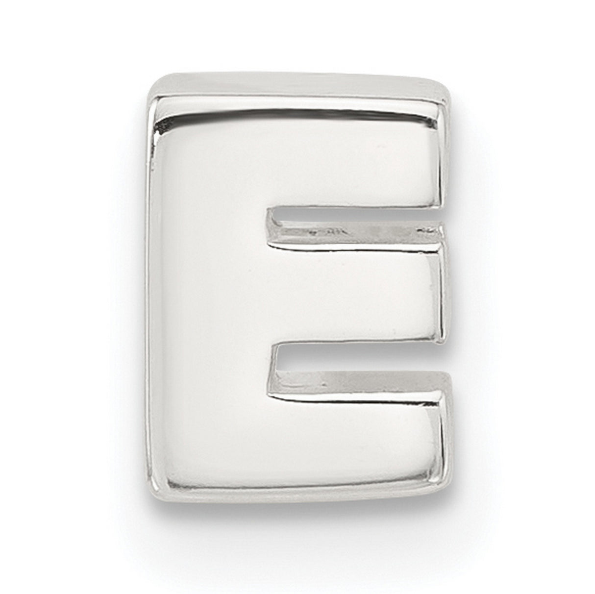 Sterling Silver Letter E Pendant Charm, Polished Flat Initial Design for Women or Unisex Wear