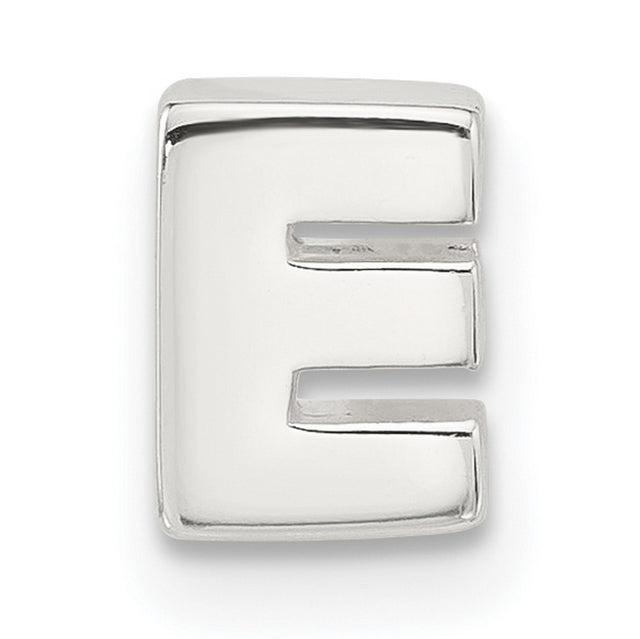 Sterling Silver Letter E Pendant Charm, Polished Flat Initial Design for Women or Unisex Wear