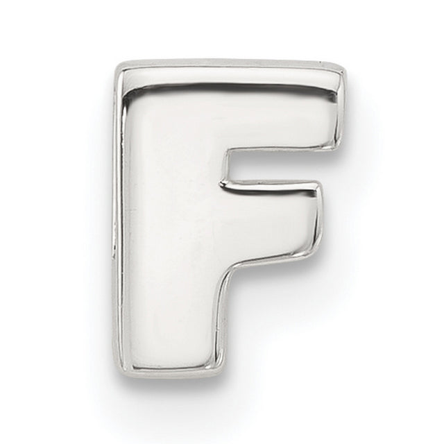 Sterling Silver Letter F Pendant Charm, Polished Block Initial Design, Unisex Monogram Jewelry