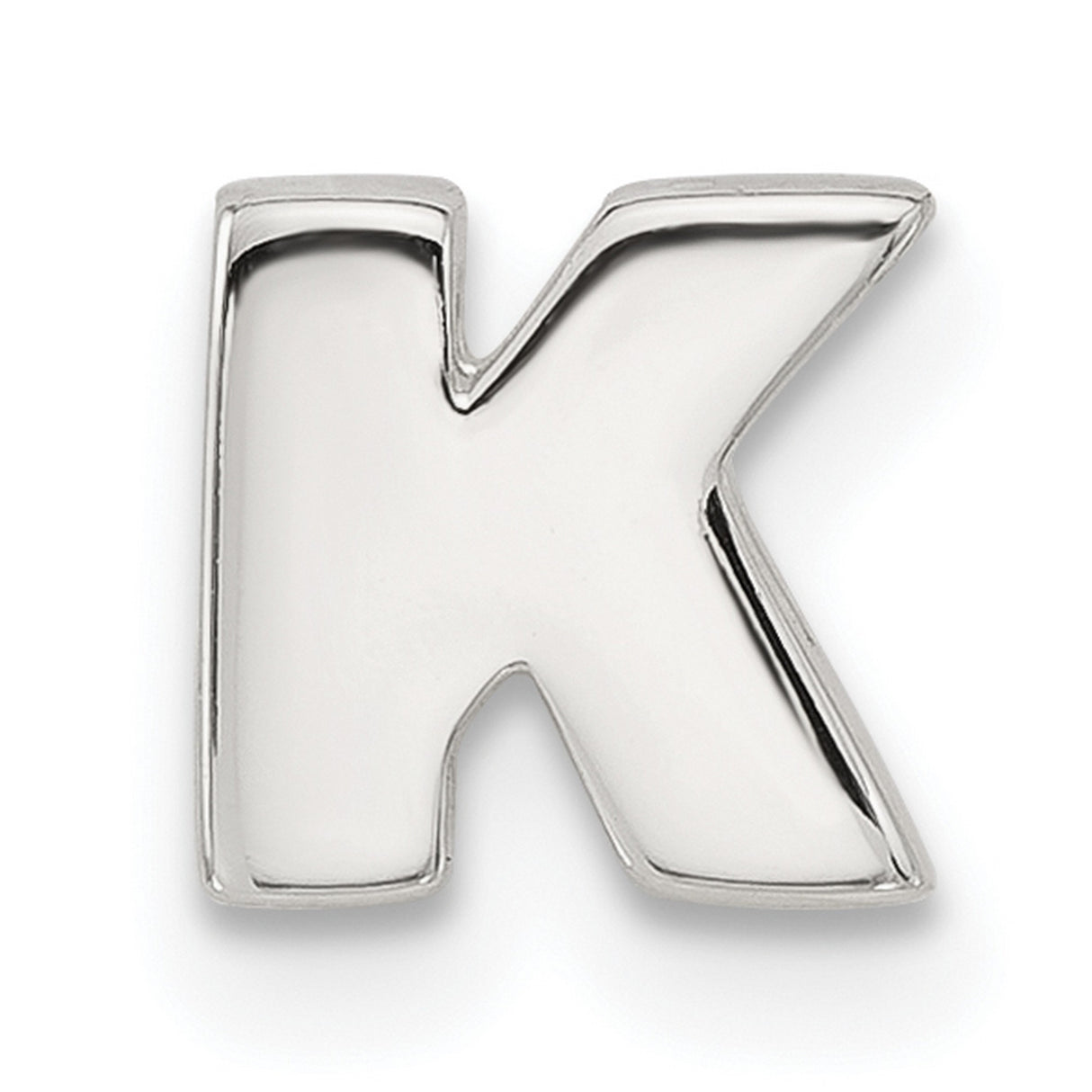 Sterling Silver Letter K Pendant Charm, Polished Block Initial Jewelry for Women or Unisex
