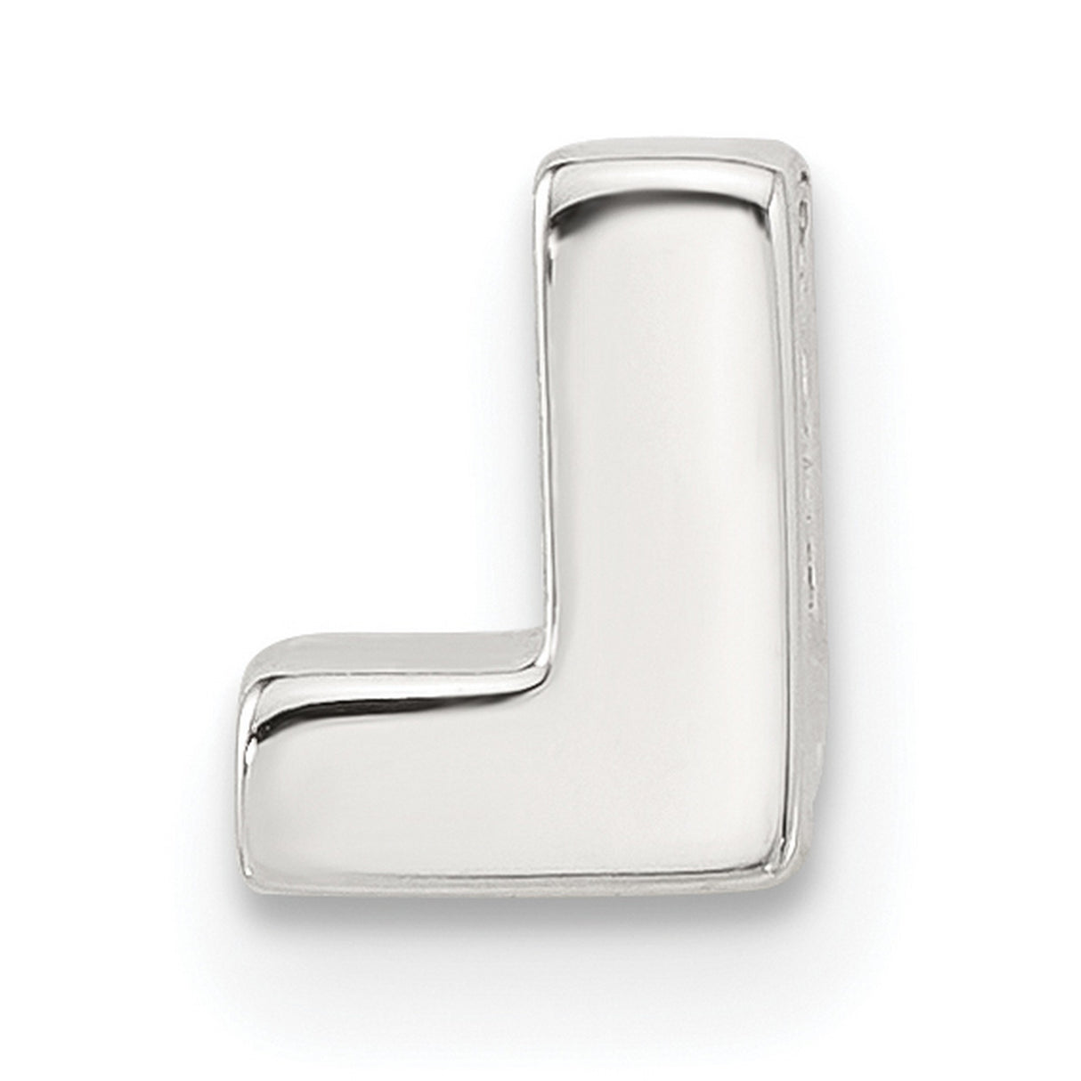 Sterling Silver Letter L Pendant Charm, Polished Block Initial Slide Design