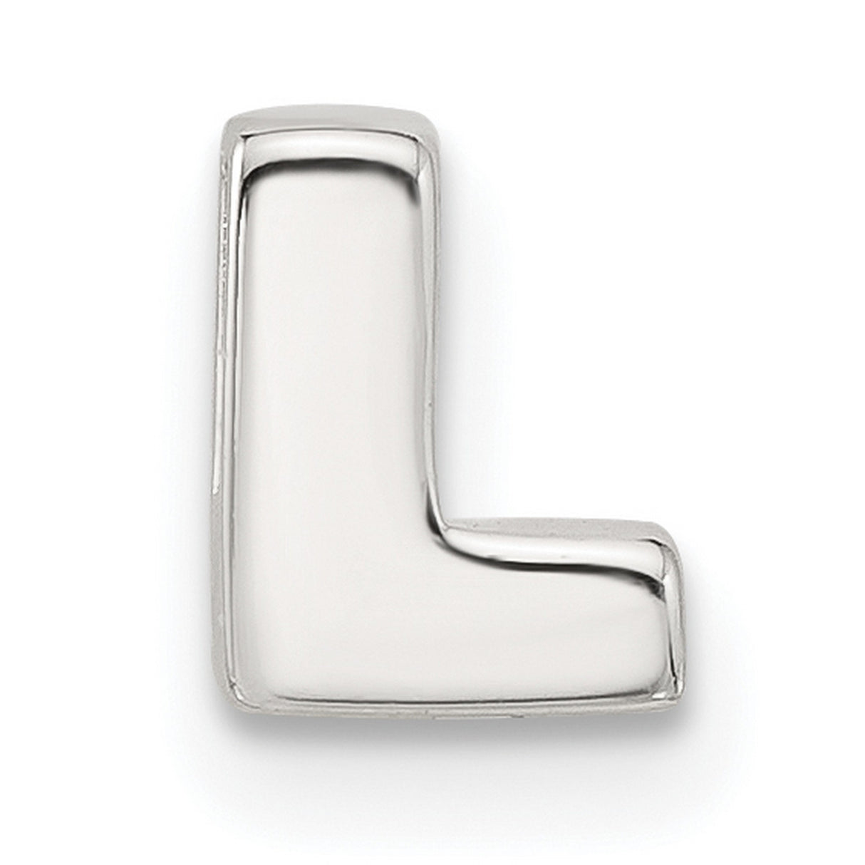 Sterling Silver Letter L Pendant Charm, Polished Block Initial Slide Design