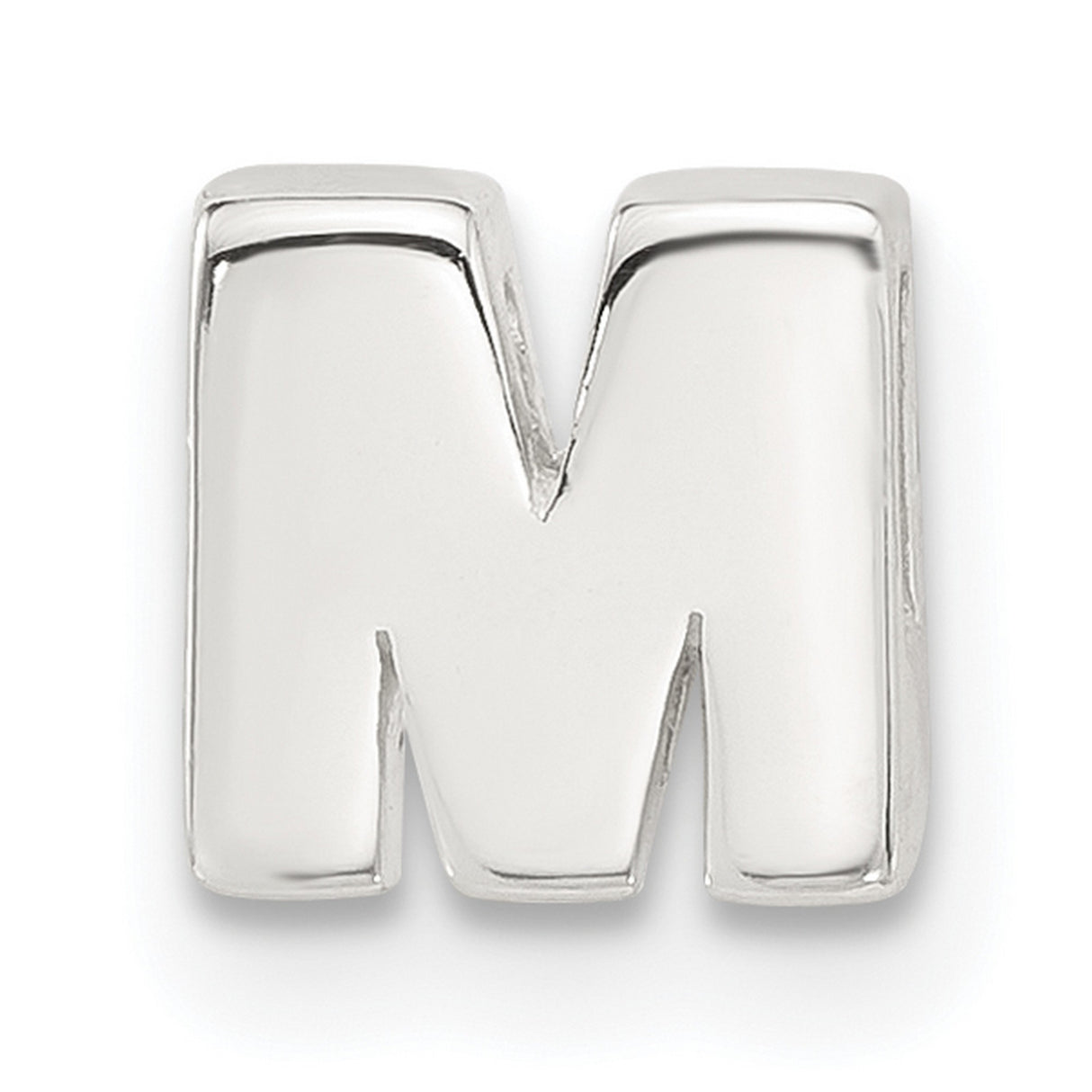 Sterling Silver Charm Pendant, Block Letter M Initial, Alphabet Slide Jewelry for Women or Unisex