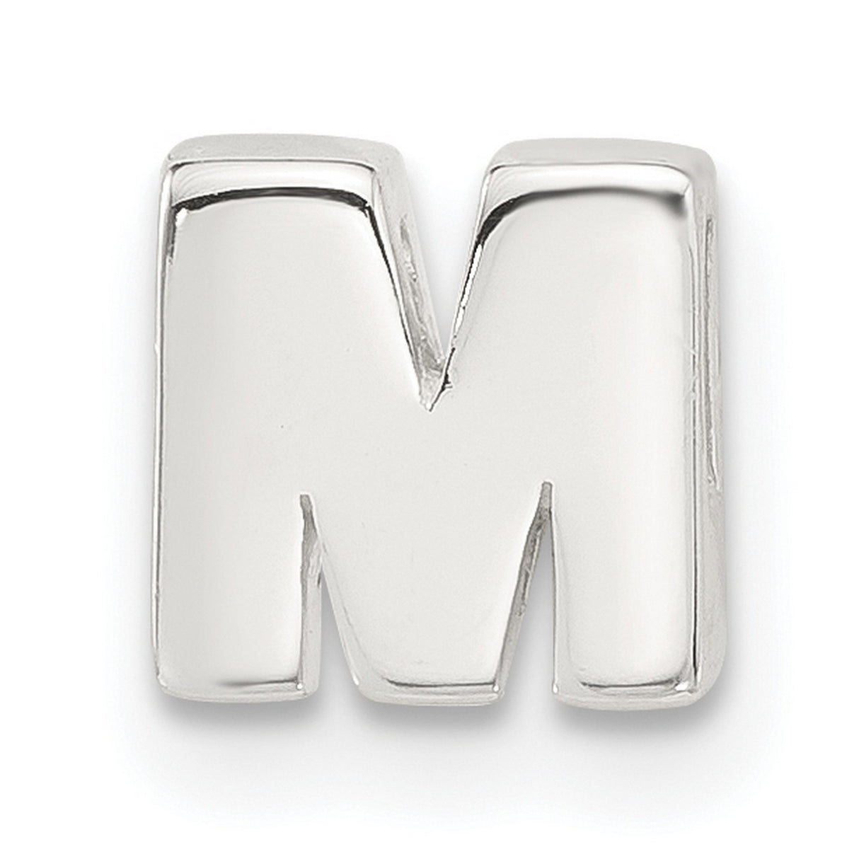 Sterling Silver Charm Pendant, Block Letter M Initial, Alphabet Slide Jewelry for Women or Unisex