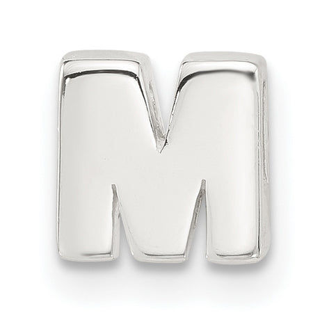 Sterling Silver Charm Pendant, Block Letter M Initial, Alphabet Slide Jewelry for Women or Unisex