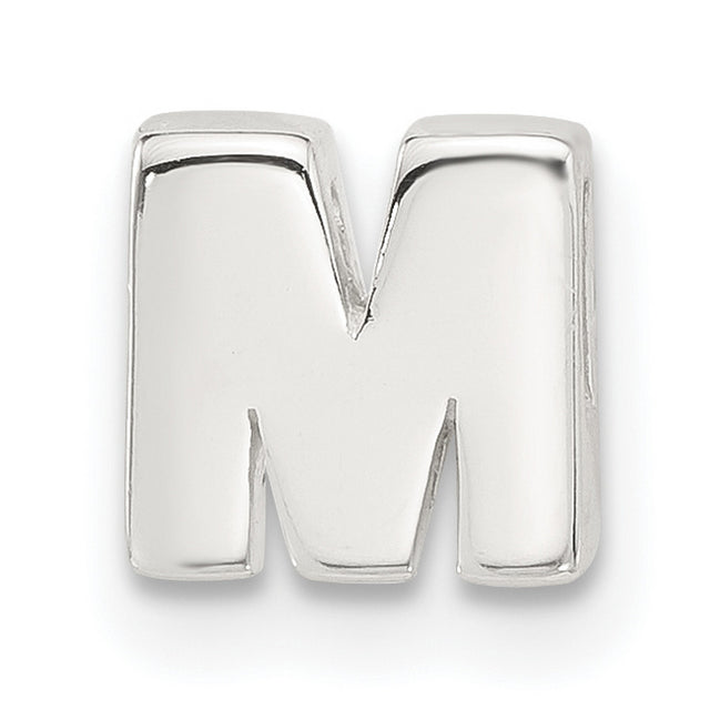 Sterling Silver Charm Pendant, Block Letter M Initial, Alphabet Slide Jewelry for Women or Unisex