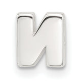 Sterling Silver Letter N Pendant Charm, Polished Block Font Initial Jewelry, Unisex Slide Pendant