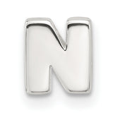 Sterling Silver Letter N Pendant Charm, Polished Block Font Initial Jewelry, Unisex Slide Pendant