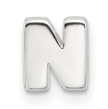 Sterling Silver Letter N Pendant Charm, Polished Block Font Initial Jewelry, Unisex Slide Pendant