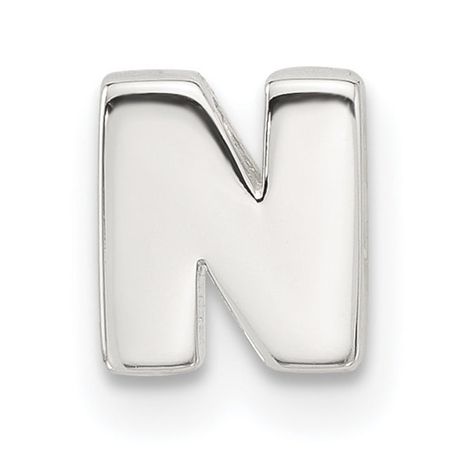 Sterling Silver Letter N Pendant Charm, Polished Block Font Initial Jewelry, Unisex Slide Pendant
