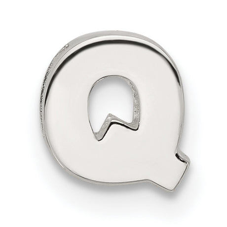 Sterling Silver Letter Q Pendant, Polished Block Initial Charm for Women or Unisex
