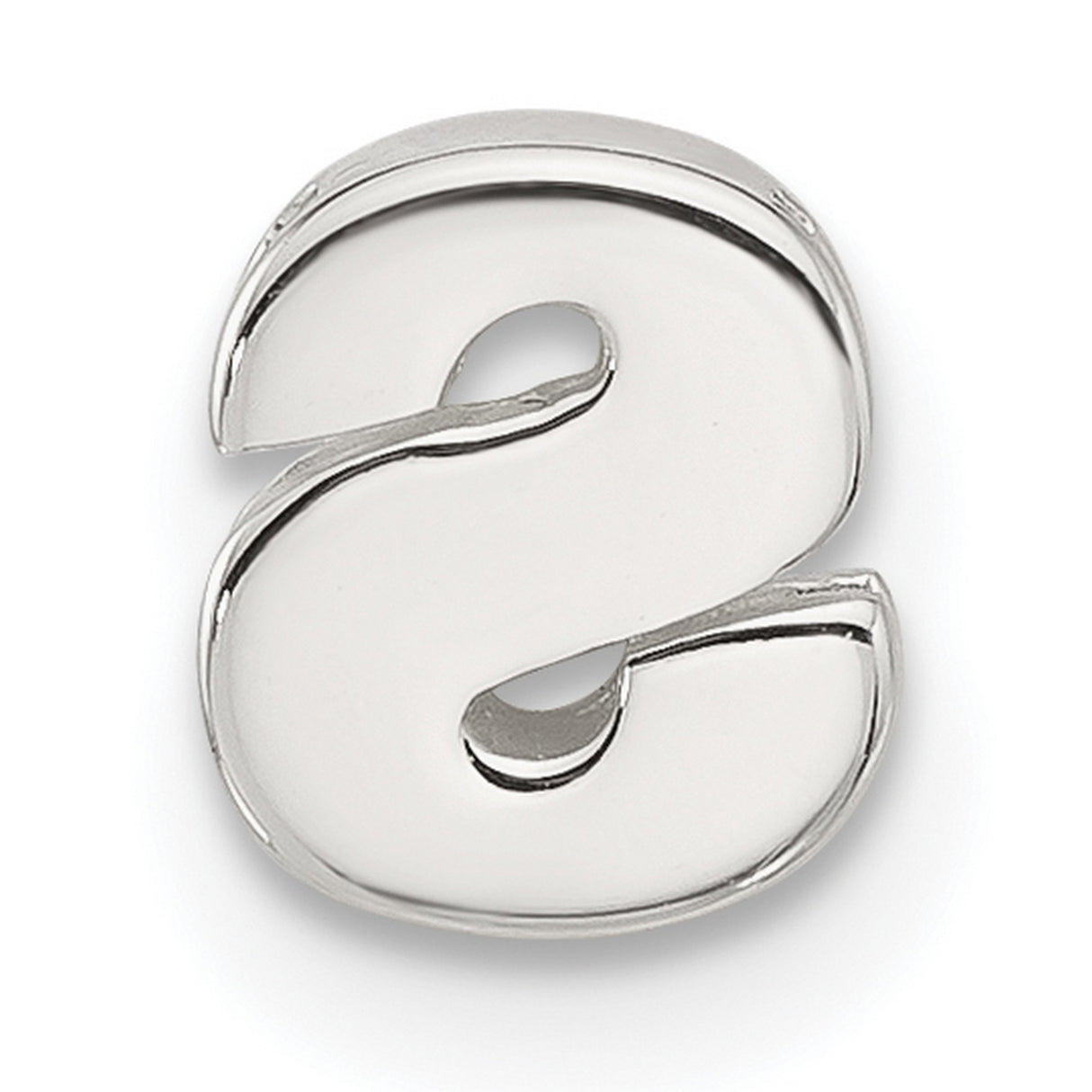 Sterling Silver Letter S Charm Pendant, Polished Block Initial Design, Unisex Monogram Jewelry