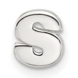 Sterling Silver Letter S Charm Pendant, Polished Block Initial Design, Unisex Monogram Jewelry