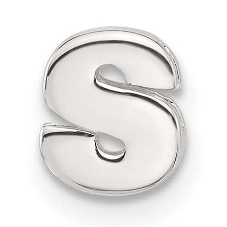 Sterling Silver Letter S Charm Pendant, Polished Block Initial Design, Unisex Monogram Jewelry