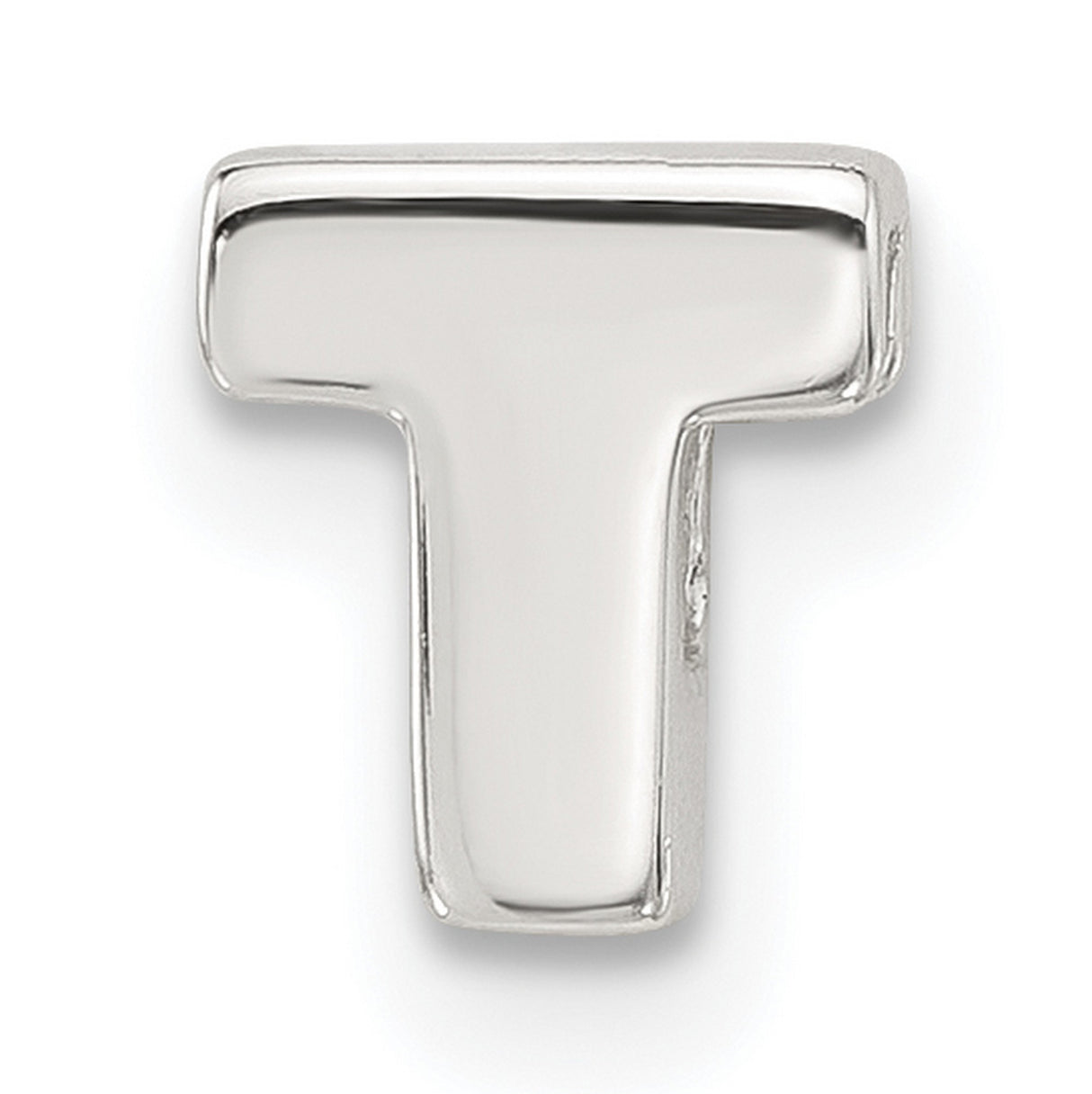 Sterling Silver Letter T Charm Pendant, Polished Block Initial Monogram Jewelry