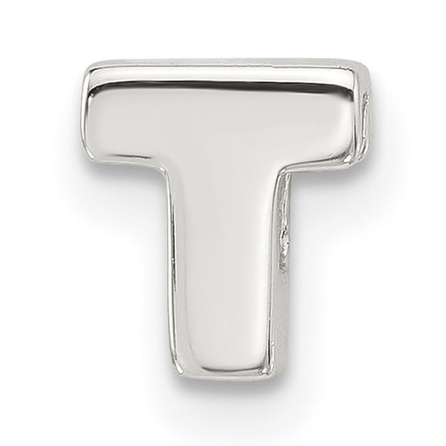 Sterling Silver Letter T Charm Pendant, Polished Block Initial Monogram Jewelry