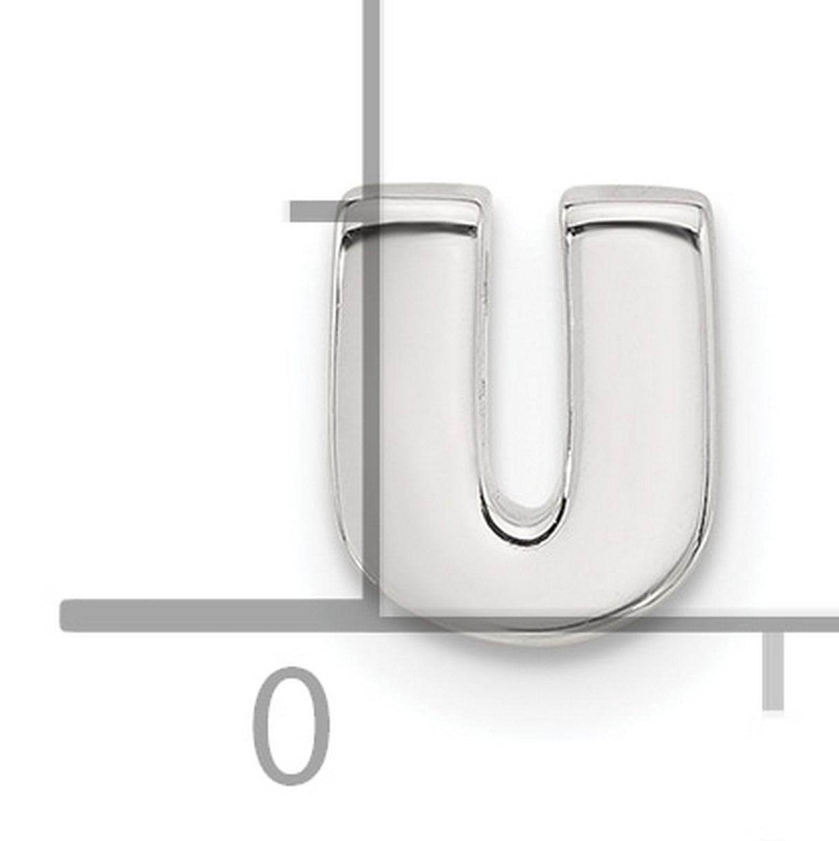 Sterling Silver Letter U Pendant Charm, Polished Block Initial Design for Women or Unisex Use