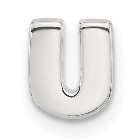 Sterling Silver Letter U Pendant Charm, Polished Block Initial Design for Women or Unisex Use