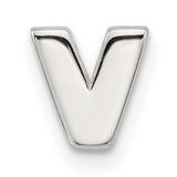 Sterling Silver Letter V Pendant, Polished Block Initial Charm, Unisex Monogram Jewelry