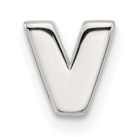 Sterling Silver Letter V Pendant, Polished Block Initial Charm, Unisex Monogram Jewelry