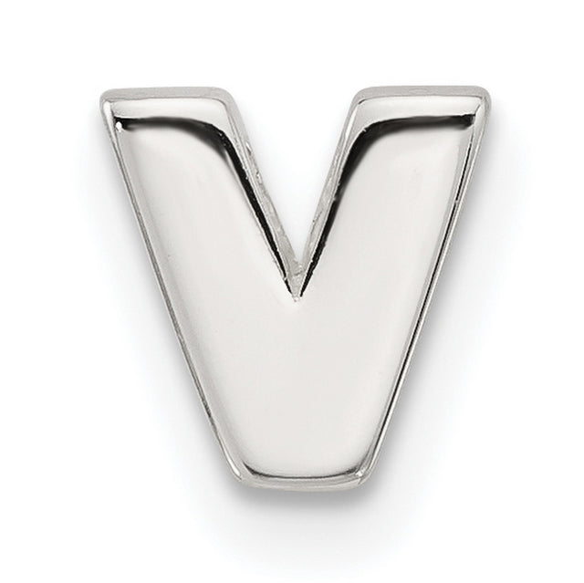 Sterling Silver Letter V Pendant, Polished Block Initial Charm, Unisex Monogram Jewelry