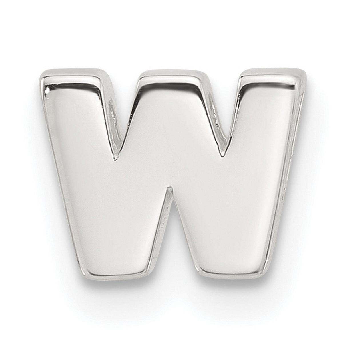 Sterling Silver Letter W Pendant Charm in Polished Block Style for Men or Women