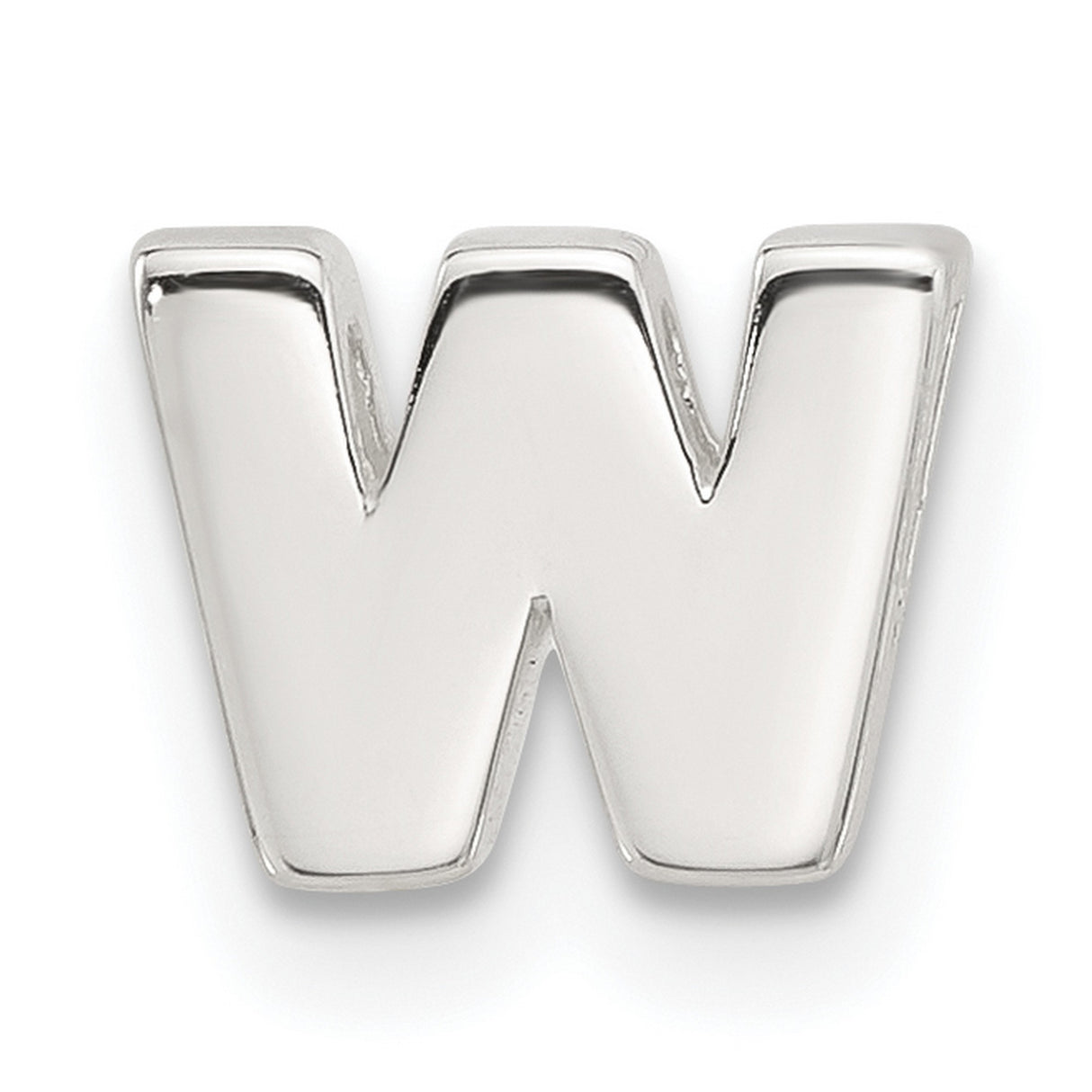 Sterling Silver Letter W Pendant Charm in Polished Block Style for Men or Women