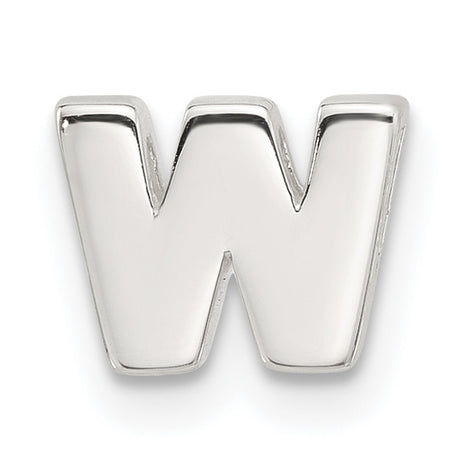 Sterling Silver Letter W Pendant Charm in Polished Block Style for Men or Women