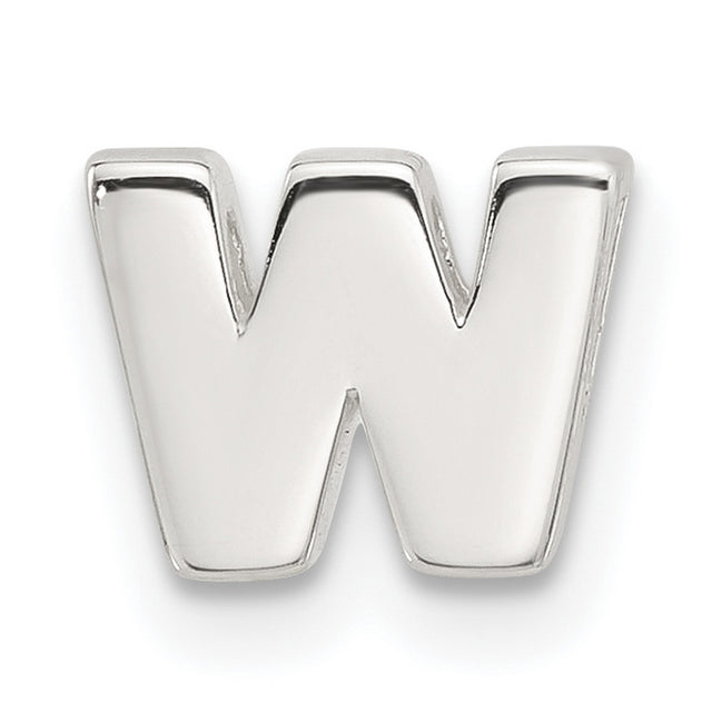 Sterling Silver Letter W Pendant Charm in Polished Block Style for Men or Women