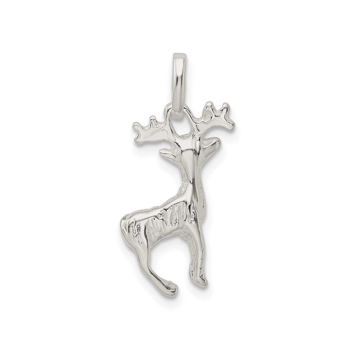 Sterling Silver Deer Pendant with Reindeer Antler Design, Nature-Inspired Winter Jewelry