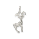 Sterling Silver Deer Pendant with Reindeer Antler Design, Nature-Inspired Winter Jewelry