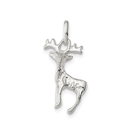 Sterling Silver Deer Pendant with Reindeer Antler Design, Nature-Inspired Winter Jewelry