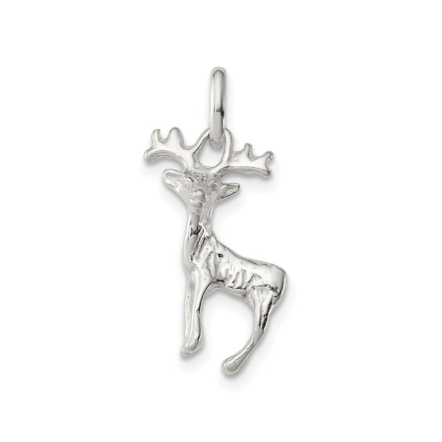 Sterling Silver Deer Pendant with Reindeer Antler Design, Nature-Inspired Winter Jewelry