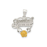 Sterling Silver Pendant, Two Tone Heart with Gold Tone Rose, Special Friend Engraving