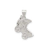 Sterling Silver Pendant, Baby Stroller Design with Number One Baby Engraving, Motherhood Theme