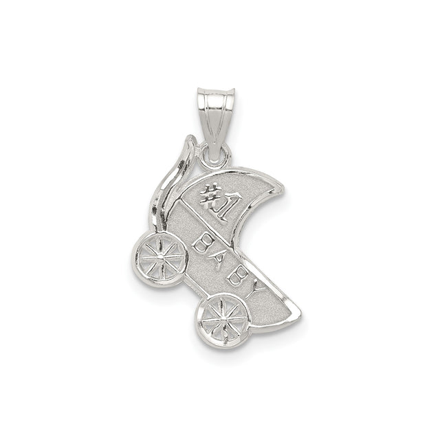 Sterling Silver Pendant, Baby Stroller Design with Number One Baby Engraving, Motherhood Theme
