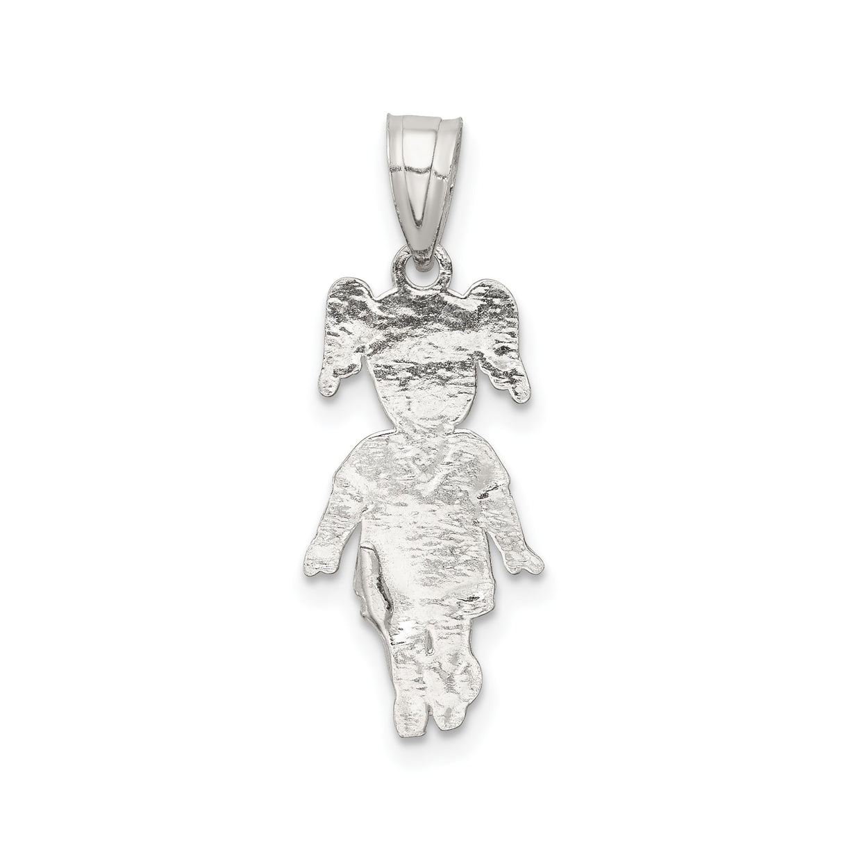 Sterling Silver Girl Pendant with Pigtail Stick Figure Design, Sentimental Family Charm