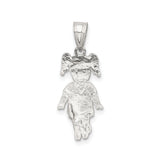 Sterling Silver Girl Pendant with Pigtail Stick Figure Design, Sentimental Family Charm
