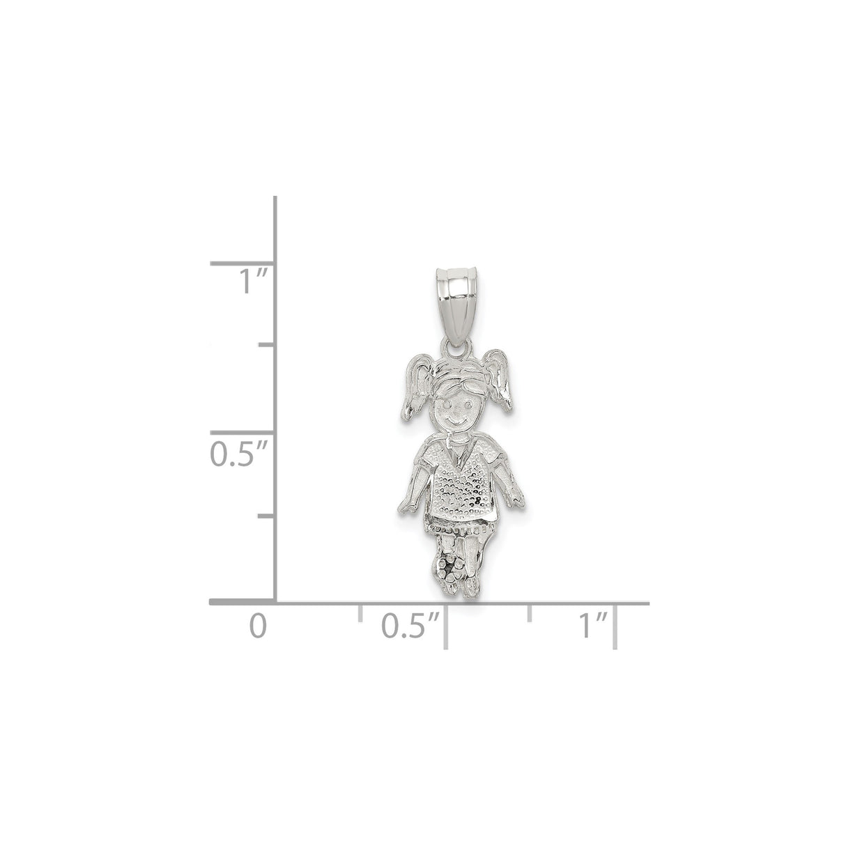 Sterling Silver Girl Pendant with Pigtail Stick Figure Design, Sentimental Family Charm