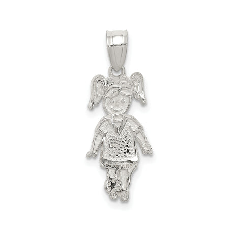 Sterling Silver Girl Pendant with Pigtail Stick Figure Design, Sentimental Family Charm