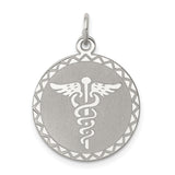 Caduceus Disc Charm Pendant in Real 925 Sterling Silver