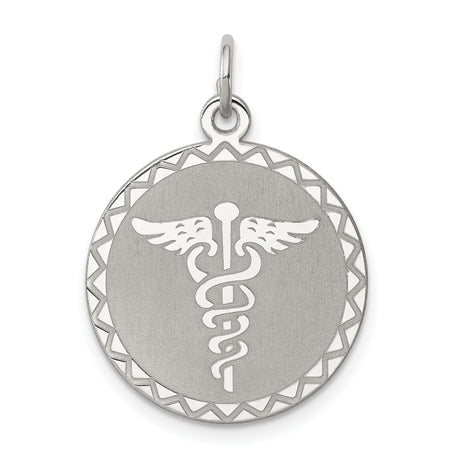 Caduceus Disc Charm Pendant in Real 925 Sterling Silver
