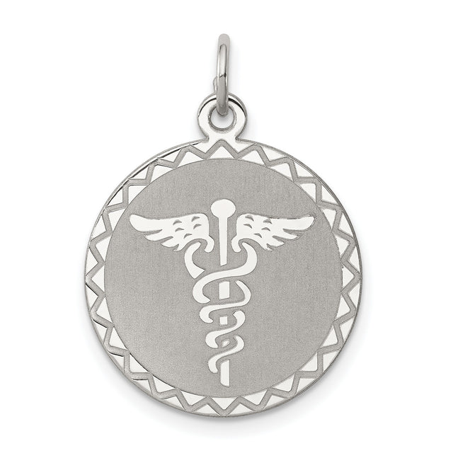 Caduceus Disc Charm Pendant in Real 925 Sterling Silver