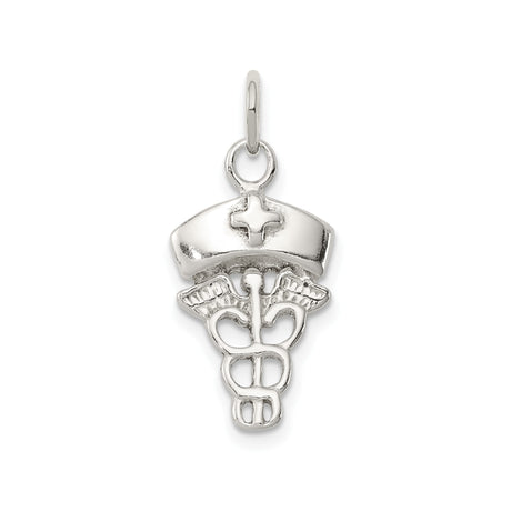 Sterling Silver Nurse Pendant with Caduceus Symbol and Nurse Cap