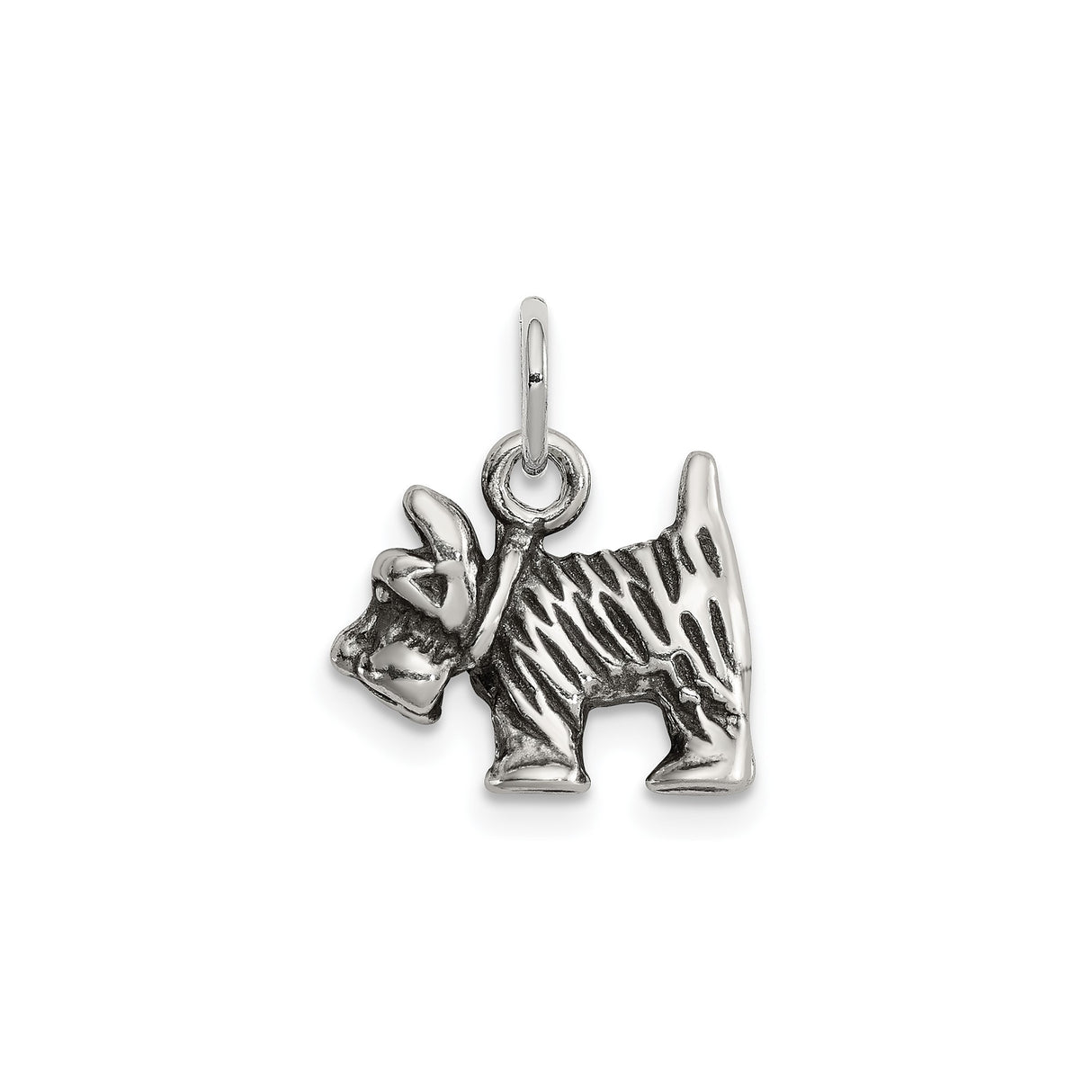 Sterling Silver Scottish Terrier Charm Pendant, Textured Dog Silhouette Keepsake Jewelry